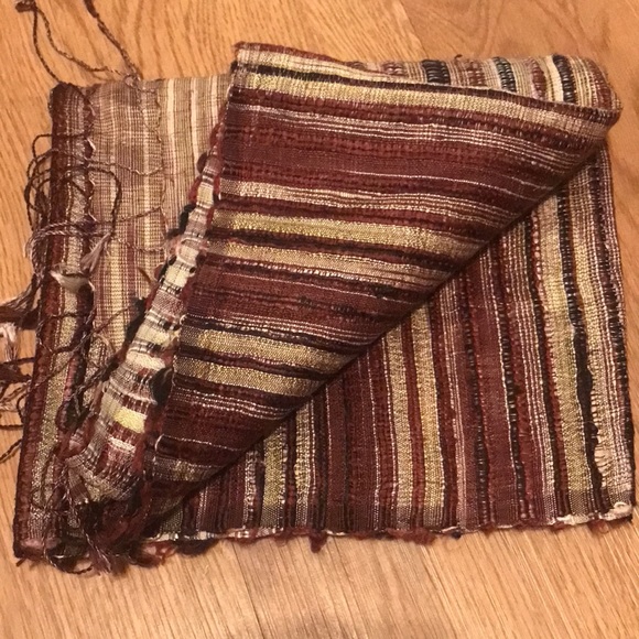 Handcrafted Thai Silk Scarf with Nubby Weave in Browns, Black, & hints of Green - Picture 3 of 8